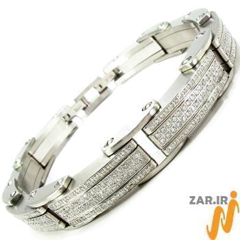 دستبند مردانه جواهر با نگین الماس تراش برلیان و طلای سفید مدل: bdm1052