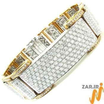 دستبند مردانه جواهر با نگین الماس تراش برلیان و طلای زرد مدل: bdm1057