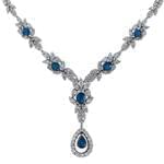 گردنبند جواهر با نگین یاقوت کبود و الماس تراش برلیان مدل: ndf1240