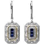 گوشواره جواهر با نگین یاقوت کبود و الماس تراش برلیان مدل: edf1224