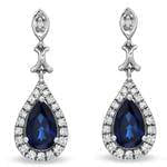 گوشواره جواهر با نگین یاقوت کبود و الماس تراش برلیان مدل: edf1231