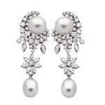 گوشواره جواهر با نگین مروارید و الماس تراش برلیان و مارکیز مدل: edf1232