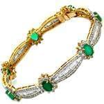 دستبند جواهر با نگین زمرد و الماس تراش برلیان و باگت مدل: bdf1221