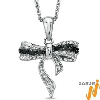 آویز جواهر با نگین الماس تراش برلیان سیاه و سفید طرح پاپیون مدل: npdf1201