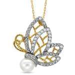 آویز جواهر با نگین مروارید و الماس تراش برلیان طرح پروانه مدل: npdf1205