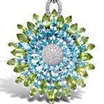 آویز جواهر با نگین زبرجد، توپاز و الماس تراش برلیان طرح گل مدل: npdf1207