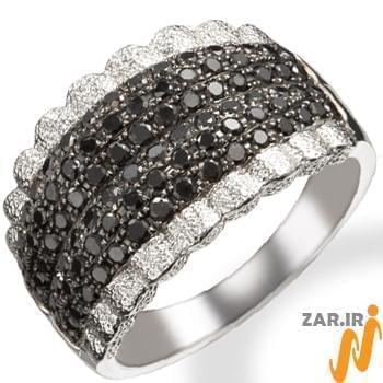 انگشتر الماس مشکی و سفید زنانه با طلای سفید مدل: ring2031