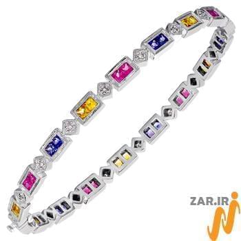 دستبند جواهر تورمالین، سیترین، آمتیس و الماس تراش برلیان مدل: bdf1177