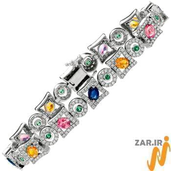 دستبند جواهر زمرد، یاقوت، سیترین و الماس تراش برلیان مدل: bdf1179