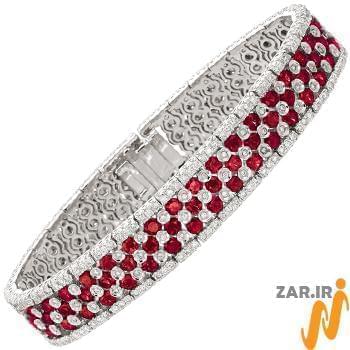 دستبند جواهر یاقوت قرمز و الماس تراش برلیان مدل: bdf1182