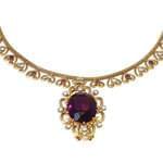 گردنبند جواهر با نگین آمتیس و الماس تراش برلیان مدل: ndf1257