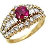 انگشتر جواهر زنانه یاقوت قرمز و الماس تراش برلیان و باگت: مدل rgf1334