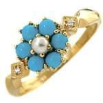 انگشتر طلا زرد با نگین فیروزه و مروارید مدل: rtf1037  