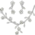 نیم ست الماس طرح گل با طلای سفید مدل: hset2003