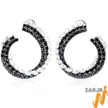 گوشواره الماس سیاه و سفید تراش برلیان مدل: ebf2028