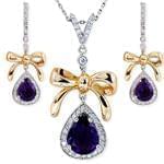 نیم ست جواهر آویز، گوشواره و انگشتر با نگین آمتیس و برلیان مدل: hsdf1246