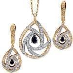 نیم ست جواهر آویز، گوشواره و انگشتر با نگین یاقوت و برلیان مدل: hsdf1247