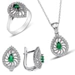 نیم ست جواهر آویز، گوشواره و انگشتر با نگین زمرد و برلیان مدل: hsdf1249