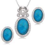 نیم ست جواهر آویز و گوشواره با نگین فیروزه و برلیان مدل: hsdf1250