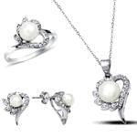 نیم ست جواهر آویز، گوشواره و انگشتر با نگین مروارید و برلیان مدل: hsdf1251