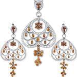 نیم ست جواهر آویز و گوشواره با نگین سیترین و برلیان مدل: hsdf1252