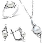 نیم ست جواهر آویز، گوشواره و انگشتر با نگین مروارید و برلیان مدل: hsdf1254