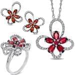 نیم ست جواهر آویز، گوشواره و انگشتر با نگین یاقوت و برلیان مدل: hsdf1255