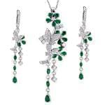نیم ست جواهر آویز و گوشواره و انگشتر با نگین زمرد و برلیان مدل: hsdf1257