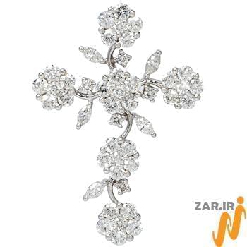 آویز صلیب الماس با طلای سفید طرح فلاور (flower) مدل: pdb2046