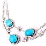 گردنبند جواهر با نگین فیروزه و الماس تراش برلیان و مارکیز مدل: ndf1270