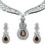 سرویس جواهر با نگین یاقوت و الماس تراش باگت و برلیان مدل: bset2103