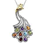 آویز جواهر با نگین های رنگین و الماس تراش برلیان طرح طاووس مدل: npdf1178