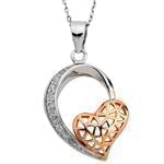آویز الماس تراش برلیان با طلای سفید و رزگلد طرح قلب مدل: pdb2075