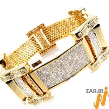 دستبند مردانه جواهر با نگین الماس تراش برلیان با طلای زرد 