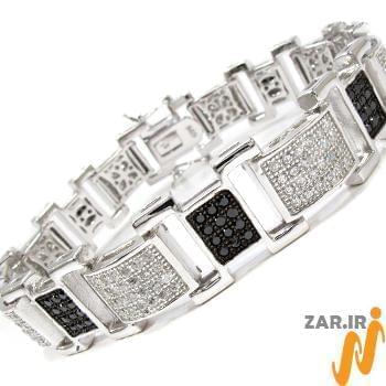 دستبند مردانه جواهر با نگین الماس تراش برلیان و یاقوت مشکی مدل: bdm1065