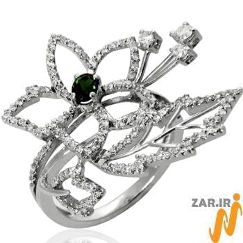 انگشتر جواهر زنانه زبرجد و الماس تراش برلیان طرح فلاور: مدل rgf1378