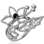 انگشتر جواهر زنانه زبرجد و الماس تراش برلیان طرح فلاور: مدل rgf1378