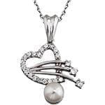 آویز طلا و جواهر با نگین مروارید و الماس تراش برلیان طرح قلب مدل: npdf1284