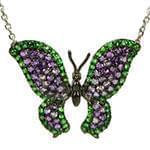 آویز طلا و جواهر با نگین آمتیس و زمرد طرح پروانه مدل: npdf1288