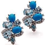 گوشواره طلا و جواهر فیروزه، توپاز و الماس تراش برلیان مدل: edf1293