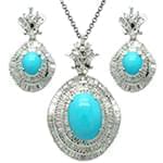 نیم ست آویز و گوشواره فیروزه و الماس تراش باگت و برلیان مدل: hsdf1282