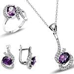 نیم ست آویز و گوشواره و انگشتر با نگین آمتیس و برلیان مدل: hsdf1283