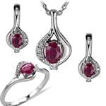 نیم ست آویز و گوشواره و انگشتر با نگین یاقوت و برلیان طرح لاله مدل: hsdf1284