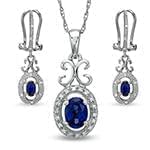 نیم ست آویز و گوشواره  با نگین یاقوت کبود و برلیان مدل: hsdf1285