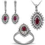 نیم ست آویز و گوشواره و انگشتر با نگین یاقوت قرمز و برلیان مدل: hsdf1286