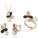 نیم ست طلا زنانه مروارید و برلیان سیاه و سفید مدل:hsdf1288