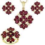 نیم ست آویز و گوشواره و انگشتر با نگین گارنت و برلیان مدل: hsdf1289