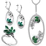 نیم ست آویز و گوشواره و انگشتر با نگین زمرد و برلیان مدل: hsdf1291