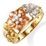 انگشتر زنانه الماس تراش برلیان با طلای زرد، سفید و رزگلد طرح گل مدل: ring2061
