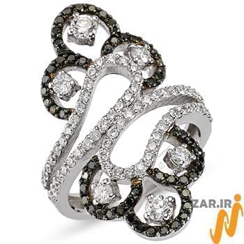 انگشتر زنانه الماس تراش برلیان سیاه و سفید با طلای سفید مدل: ring2067